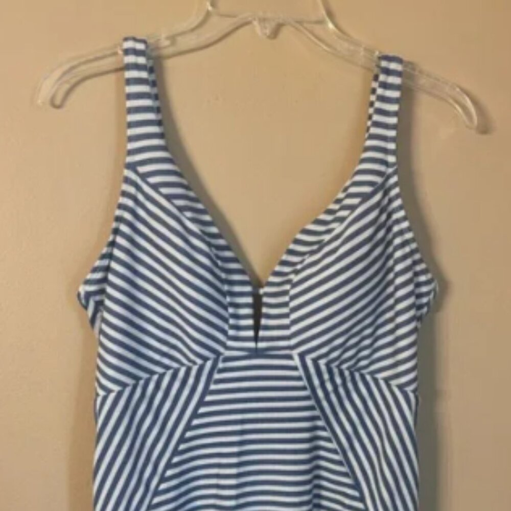 Blue and White Striped Sleeveless Dress